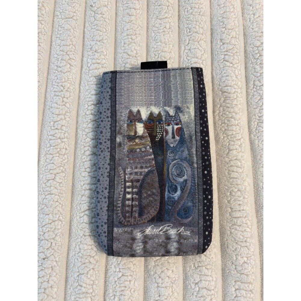 Laurel Burch phone glasses Pouch Tall Whiskered Cat Face Padded Case Cover